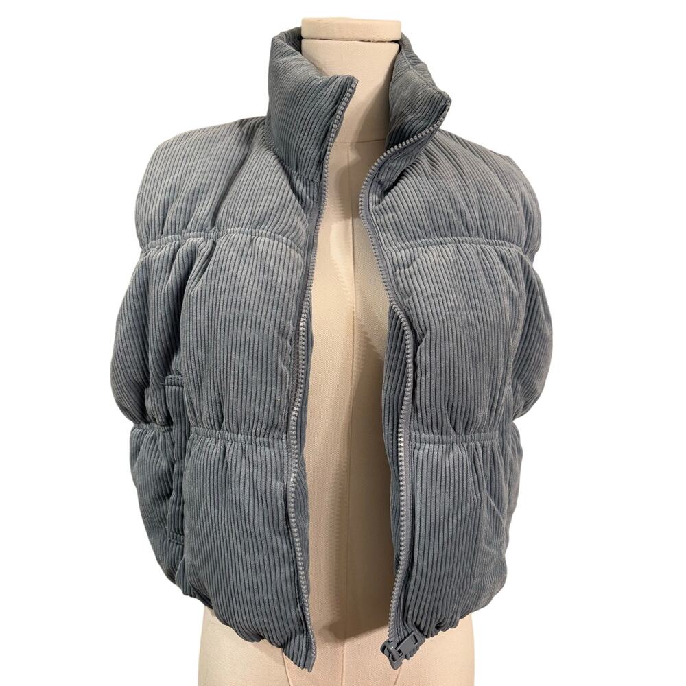 LOVE‎ TREE Corduroy Cropped Puffer Vest | Soft Blue Ice | MEDIUM
